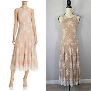Betsy Johnson Nude Lace Embroidered Tea Lenght Dress Size 4
